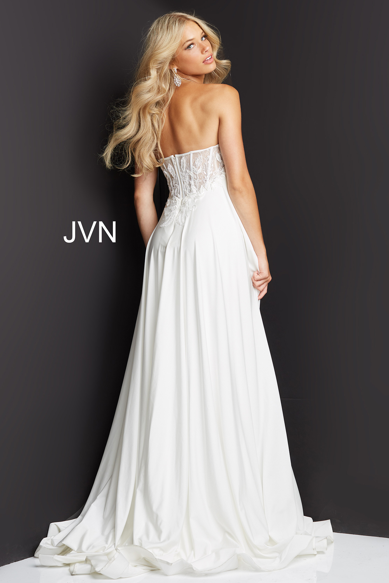 Jvn07648 Ivory Ruched Wrap High Slit Jvn Prom Dress 9287
